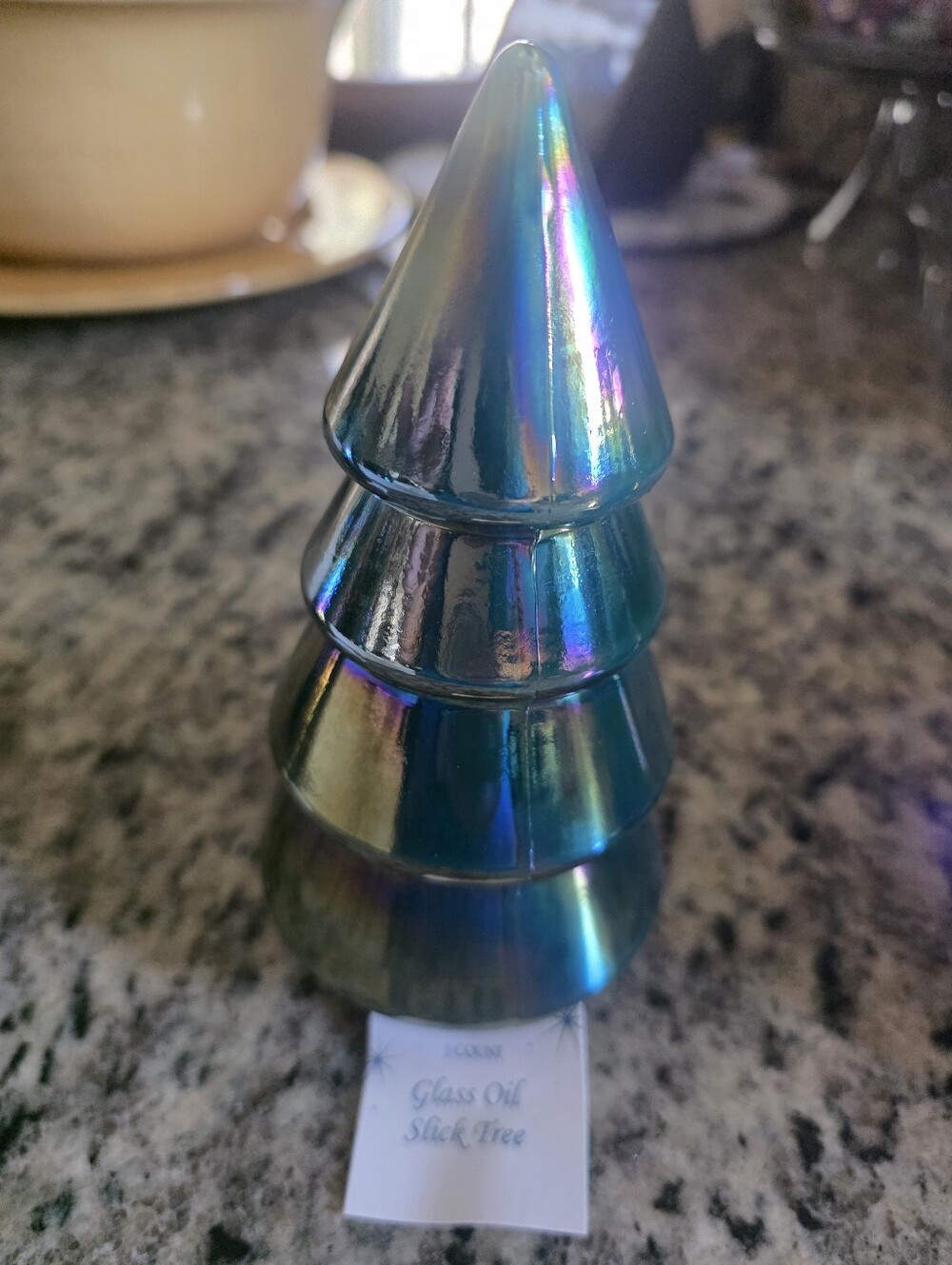 Set of 3 Iridescent Glass Oil Slick Christmas Trees Tabletop Decor NWT - Picture 8 of 11